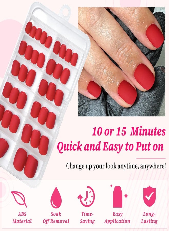 Lifextol 120PC Red Square Press on Nails Short Red Fake Nails Press ons Acrylic Nails Press on Nail for Women, 12 Size Matte Stick on Nail Petite Press on False Nail Tips Pack&5PC Sticky Tab - Image 4